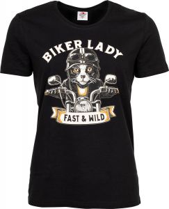 Dámské triko Biker Lady Cat - černé