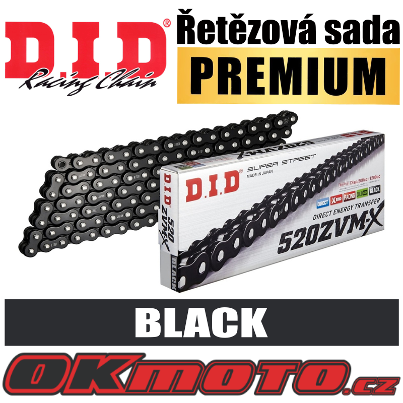Řetězová sada D.I.D PREMIUM 520ZVMX BLACK X-ring - Suzuki DR 800 S Big, 800ccm - 99>00 D.I.D (Japonsko)