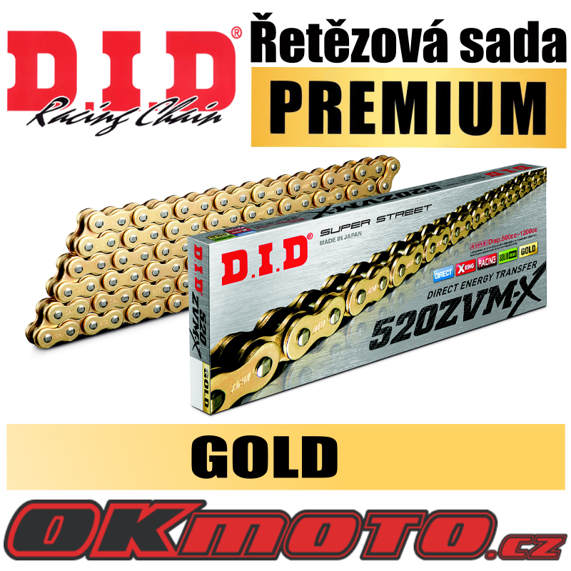 Řetězová sada D.I.D PREMIUM 520ZVMX GOLD X-ring - CF Moto MT 650, 650ccm - 17-20 D.I.D (Japonsko)