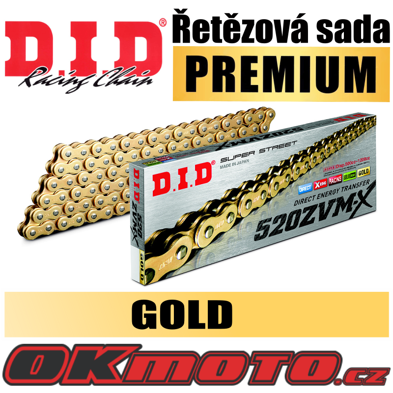 Řetězová sada D.I.D PREMIUM 520ZVMX GOLD X-ring - Aprilia Pegaso 650 Factory, 650ccm - 07>09 D.I.D (Japonsko)